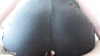 Cowgirl internal ejaculation in torn yoga cutoffs - jizm in fuckbox