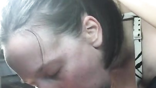 Sloppiest throatjob, choking and spitting on Dad's man rod in the van. Jaws romped w giant throatpie