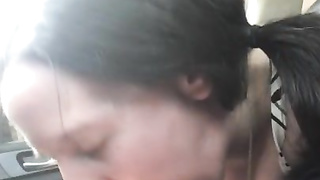 Sloppiest throatjob, choking and spitting on Dad's man rod in the van. Jaws romped w giant throatpie