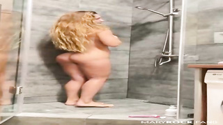 Crazy blondie stunner with petite titties is fapping in the bathroom and yelling while nutting