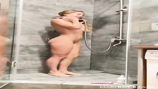 Crazy blondie stunner with petite titties is fapping in the bathroom and yelling while nutting