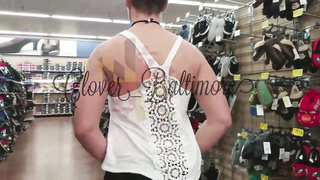 Buxomy honey is flashing her boobies in Walmart and even fondling her labia a bit
