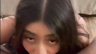 Mexican brown-haired is deep throating her paramour's jizz-shotgun while getting on all fours in front of him and then getting drilled