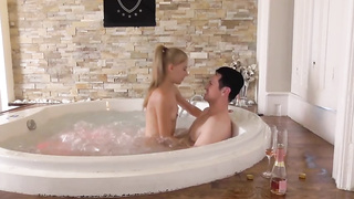 Outstanding light-haired is making love with her fellow while they are having a loosening bathtub