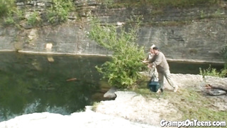 Nubile takes gramps meatpipe by the lake