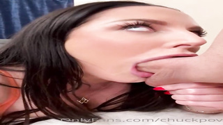 Angela White is yelling while fellating her paramour's cock and hoping to get jammed with it