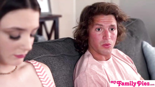 Puny breasted lady is rubbin' her bud while getting tucked with a rock stiff manhood