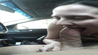 Insane honey got facefucked in the van like never before, in the middle of the day
