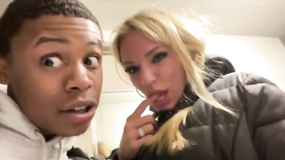 Killer female with immense globes is having casual fucky-fucky with a black fellow, in her room