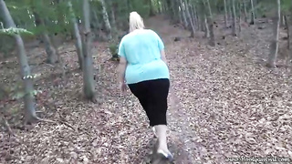 Round platinum-blonde with a yam-sized arse is deepthroating jizz-shotgun and getting torn up in the nature