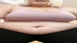 Large blond rod teaser, Plump Laurel is posing and taunting in front of the camera