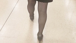Babes legs in nylons in public