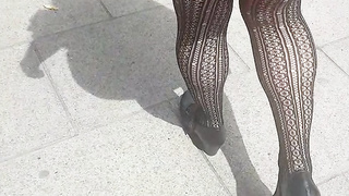 Babes legs in nylons in public