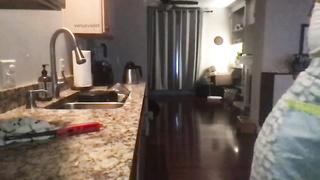 Phat booty housewife is taunting while doing her palace work, because it makes her sense fine