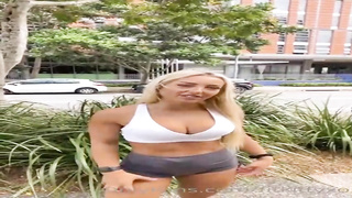 Fine looking, platinum-blonde cougar with hefty, hard cupcakes is about to get plumbed from the back