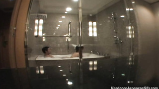 Puny breasted, Chinese dame is opening up her gams broad open while getting torn up in a motel bedroom
