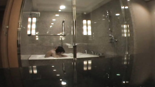 Puny breasted, Chinese dame is opening up her gams broad open while getting torn up in a motel bedroom