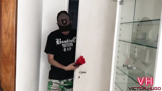 Dark-Haired maid is gargling her employer's shaft after obeying his breakfast with no clothes on