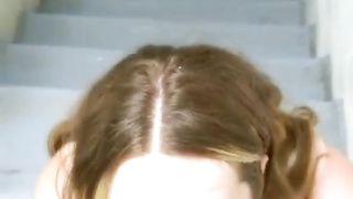 Lovely Canadian bitch gets banged in a stairwell after being lied to about a battered elevator!