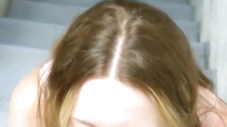 Lovely Canadian bitch gets banged in a stairwell after being lied to about a battered elevator!