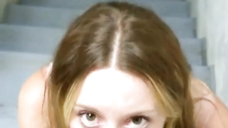 Lovely Canadian bitch gets banged in a stairwell after being lied to about a battered elevator!