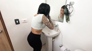 My sister takes me to the douche to neat up what I did, but I can't stand it and I pulverize her (