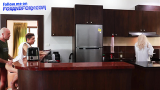 Nearly caught surprise ass fucking internal ejaculation donk plowing close to mom-in-law cooking breakfast