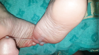 Babe fucked in fishnets man cums over her feet
