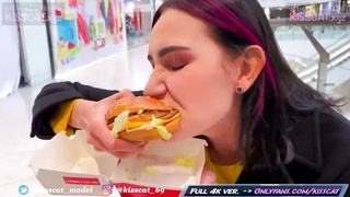 Nasty stunner in black fishnets is deep throating trunk and getting smashed to get a Gigantic Mac