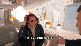 Crimson haired babe with glasses, Smooch Cat is getting humped in a public place, in the afternoon