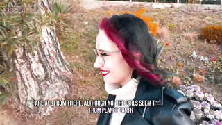 Crimson haired babe with glasses, Smooch Cat is getting humped in a public place, in the afternoon