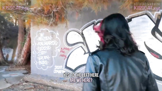 Crimson haired babe with glasses, Smooch Cat is getting humped in a public place, in the afternoon