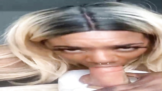 Ebony platinum-blonde is inhaling a faux spunk-pump in front of the camera, to showcase her awesome abilities