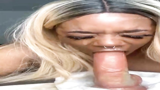 Ebony platinum-blonde is inhaling a faux spunk-pump in front of the camera, to showcase her awesome abilities