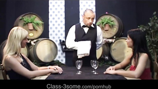 Mischievous honeys gets a rock hard three-way smash in a winery