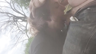 Plump, inexperienced dark haired is providing a deep dt to a crazy fellow, in the woods