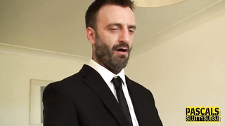 Round blondie cougar with immense bumpers is deepthroating bone while getting on all fours in front of her paramour