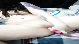 Tatted Spanish stunner is milking with a romp plaything in front of the web camera