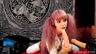 Infatuating gal with blue hair is going knuckle deep her own backside in front of the web camera