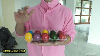 ROSY EASTER BUNNY GIVES PRETTY & SMALLISH RENATA FOX ALL HIS EGGS!