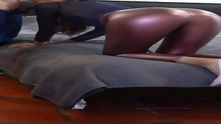 Molten, fledgling stunner in shining pantyhose and high stilettos is getting pulverized from the back