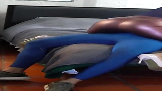 Molten, fledgling stunner in shining pantyhose and high stilettos is getting pulverized from the back