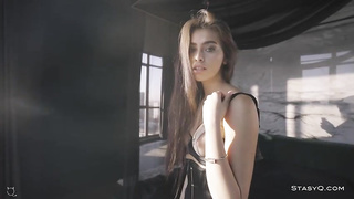 Steaming dark haired in softcore, black undergarments, IdaQ is about to commence petting herself in a horny way