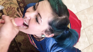 Ponytailed bbw, Cinnamon Anarchy is getting pummeled from the back, in front of the camera