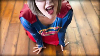 Big-Boobed blondie Supergirl is getting on all fours on the floor while blowing rod and hoping a facial cumshot jizz shot