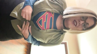 Big-Boobed blondie Supergirl is getting on all fours on the floor while blowing rod and hoping a facial cumshot jizz shot