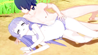 Miku and Shidou are having casual lovemaking in the nature, in the middle of the day