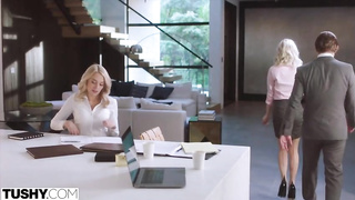 Small towheaded stunner, Scarlett enjoys to have ass fucking romp with her manager, until both of them jism