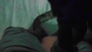 Ebony honey is mildly caressing and fellating her paramour's man rod, in the middle of the night