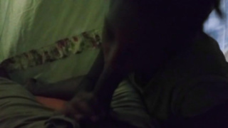 Ebony honey is mildly caressing and fellating her paramour's man rod, in the middle of the night